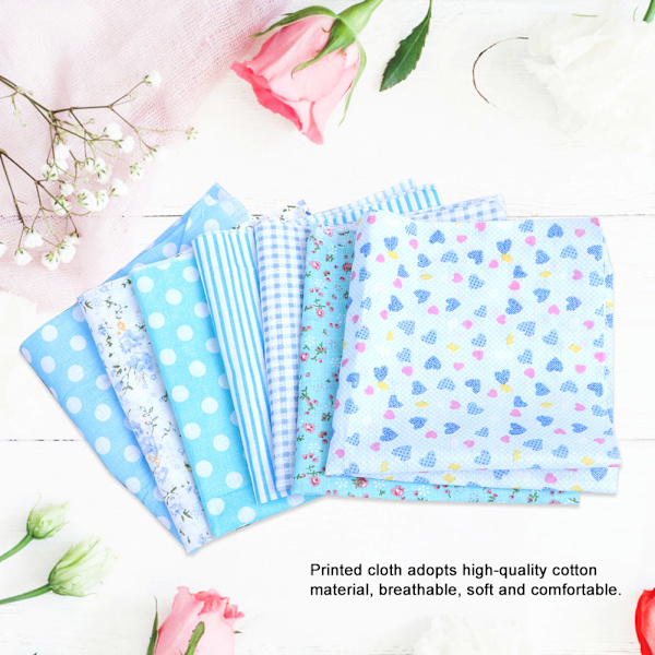 DIY Handcraft Bomullstyg Tryckt Tyg Sy Quiltning Hantverk Tyg Set Sömnad Tillbehör Blå 25x25cm