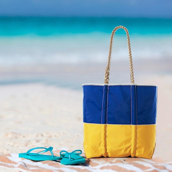 Gul og blå lerretveske Strandveske gul blå lerretveske