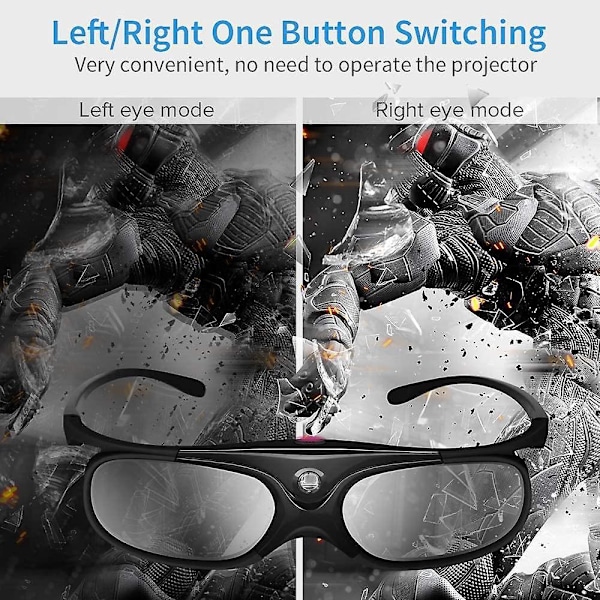 Laderbare 3D Active Shutter Briller for Alle - Kompatibel med BenQ, Optoma, Dell, Acer, View - 144Hz