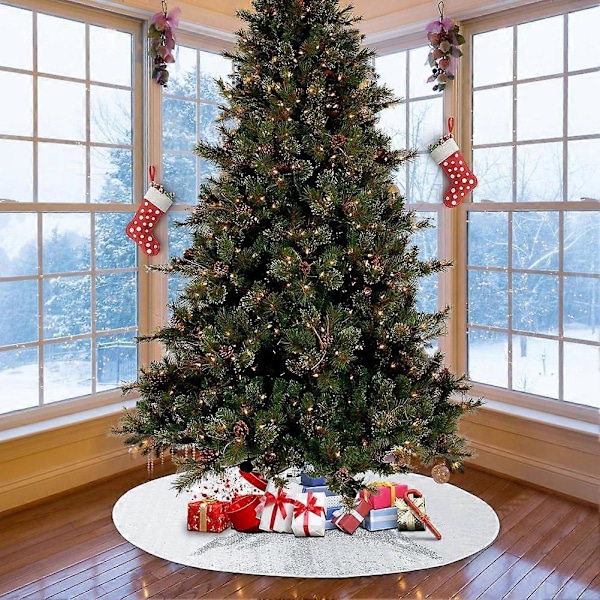 Liten julgransmatta, 90 cm paljettgransmatta silver