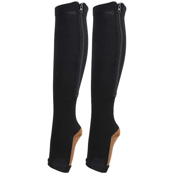 2st mellanrörsformande ven Sportelasticitet Kompressionsstrumpor med dragkedja Vadbantning (dragkedja strumpor (svart kopparbotten) L/XL)