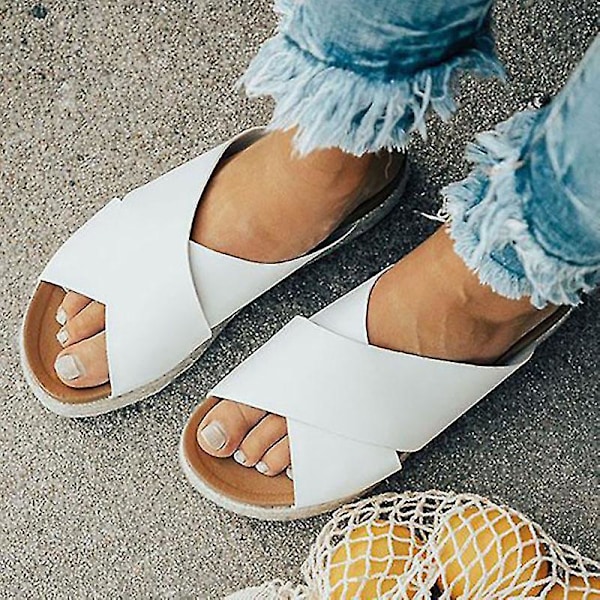 Klodsede hvide platform espadrille wedgesandaler EU 38 - Dame sommer flade sliders