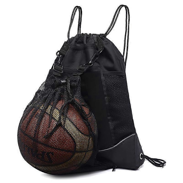 Fotbollsväska med dragsko (svart, exklusive bollar), basketryggsäck för pojkar och flickor, fotbollsskoväska för män, hopfällbar volleyboll PE-väska, sportväska w
