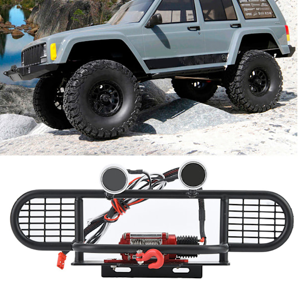 RC Front Bumper med 2 runde LED og Winch fjernkontroll for Traxxax TRX‑4 1/10 Crawler Car