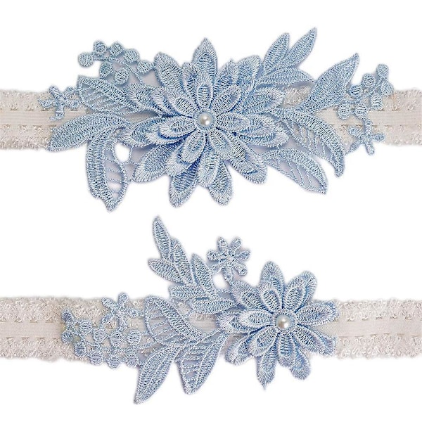 Hvit Blonder Bryllupsstrømpebåndsett med Rhinestone og Perle Noe Blått for Kvinner