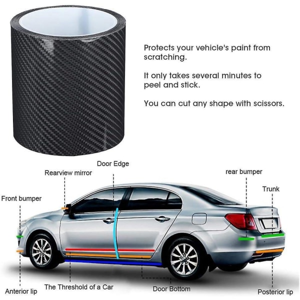 Carbon Fiber Car Dörrtröskel Skyddsfilm, svart kolfiber stötfångare skyddsfilm, anti-scratch självhäftande tejp band