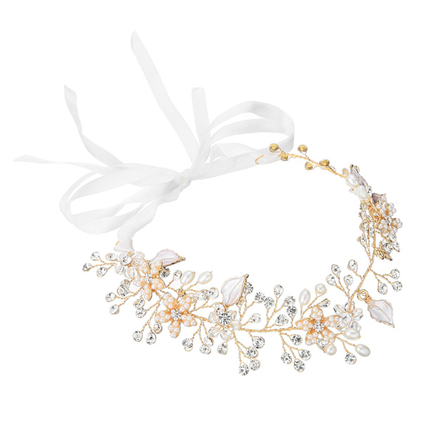 Bryllupshodebånd Rhinestone Faux Pearl Blomsterbladformet anheng Brudehodeplagg Hårtilbehør