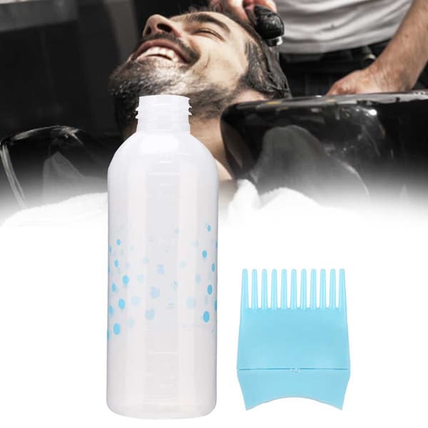 Hiusten värjäyspullo shampoo hiusväriaineen annostelupullo kammalla 170ml (sininen)