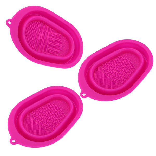3 stk Silikonsminkebørste Rengjøringsskrubb Matte Bærbar Foldbar Sminkebørste Rengjøringsskål Rose Red