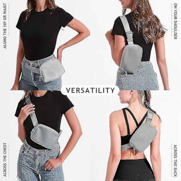 Crossbody mageveske for kvinner og menn, overalt belteveske med justerbar stropp, for utendørs fotturer, løping, reise, fritid, grå