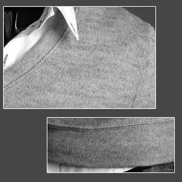 Klassisk herr V-ringad stickad pullover tröja L ljusgrå