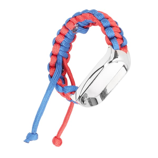 2 i 1 Flätad Loop Armband för Mi Band 7 Justerbart Stretchigt Nylon Andningsbart Sportarmband med Metallram Blå Röd