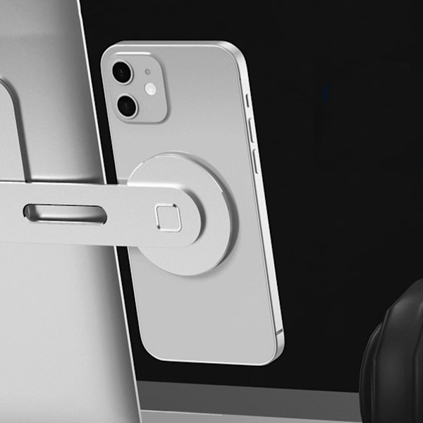 Magnetisk telefonhållare för bärbar dator för IOS Phone 12 13 Stark magnetisk kraft Aluminiumlegering Laptop sidomonterad telefonhållare Silver