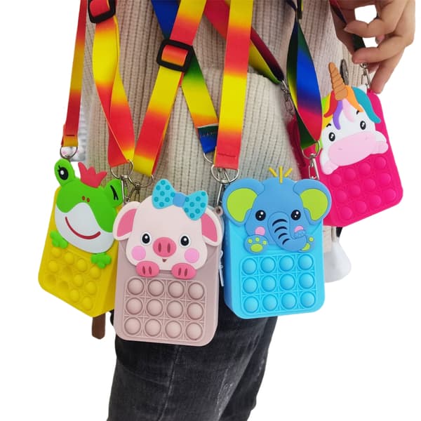 Push Bubble Toy Axelväskor Silikon Stressavlastande Sensorisk Leksak Förvaringsväska Mode Axelväska för Present Barn
