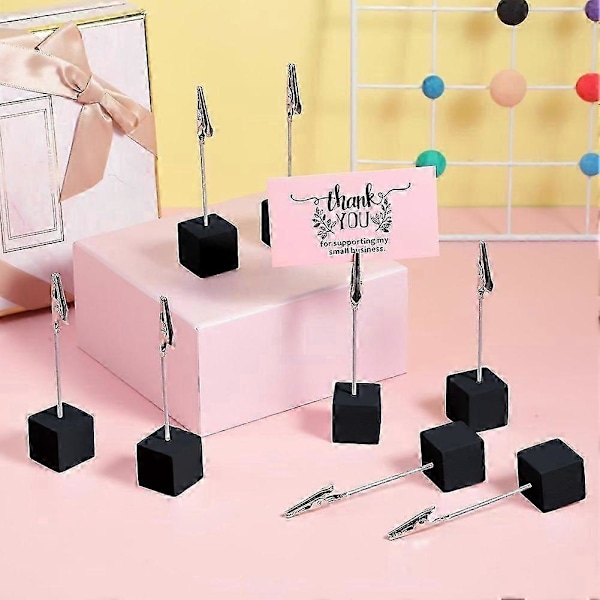 20 Stk. Memo Clip Holder med Terningformet Base og Alligatorklemme, Træbase, Bordnummerholder, Terningformet Base Pl
