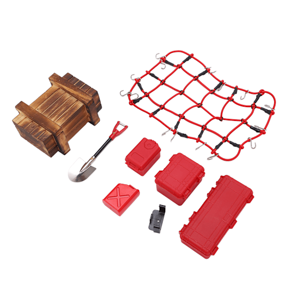 1/10 RC Bil Simulerade Dekorationsverktyg Resväska Nät Spade Set för SCX10 90046 90047 Klättring Biltillbehör Röd