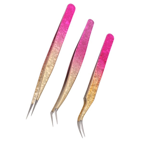3 stk Nail Art Pinsett rustfritt stål Rett bøyningstips Manikyr Rhinestone Nipper Gradient Farge