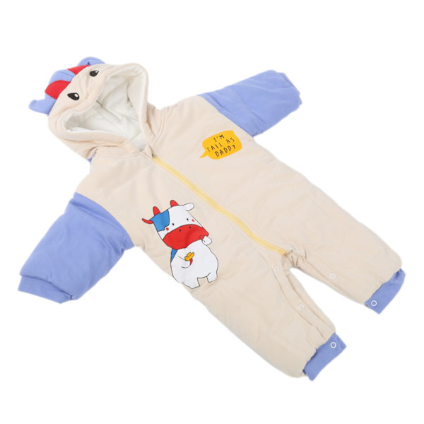 Vinterförtjockande babytecknad overall barn spädbarn baby huvtröja overall jumpsuitBeige 80cm (12‑18 månader)