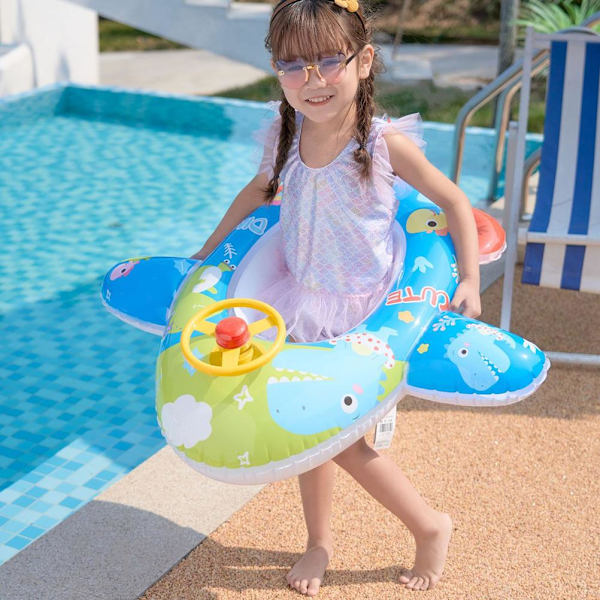 Baby Pool Float med sikkerhedssæde Rat Cartoon Flyvemaskine Formet oppustelig svømmering til børn Pool Svømning Træningshjælpemiddel Lille Dinosaur