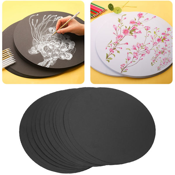 20 stk. tomt runde papir fortykket håndtegning skitse DIY papkarton håndværk sort papir