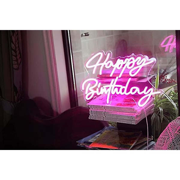 1 stk. LED Neon Happy Birthday-skilt for festdekorasjon Happy Birthday kunstdekorasjon Neonlampe for bursdagsfest, rosa