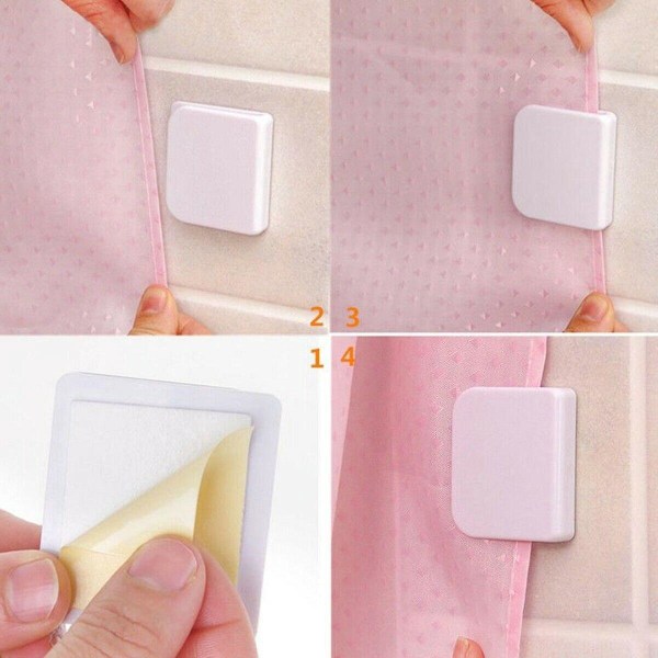 6 Duschdraperiringar Draperiklämma Fästanordning Draperikrok Fästanordning Spårlös Draperiramklämma