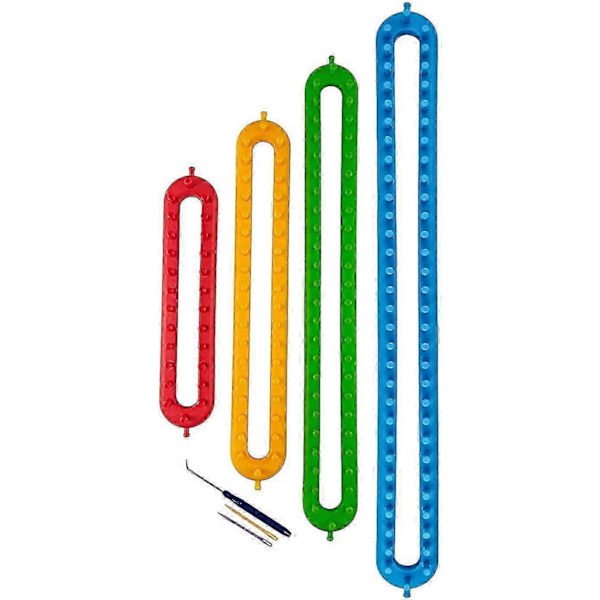 Stickningsram Set med Virknål Garnsnöre Stickare 4 Hattvävstolar Lång Stickningsram DIY