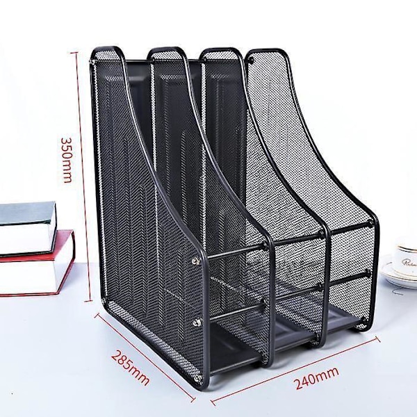 1 stk. Metal Mesh Skrivebordsorganisator, Pladsbesparende Dokumentorganisator, Metalhylder (Sort)