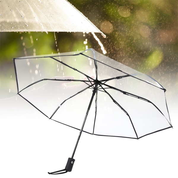 Gjennomsiktig regnparaplyer Sammenleggbar bærbar Tri Fold moteparaply for damer