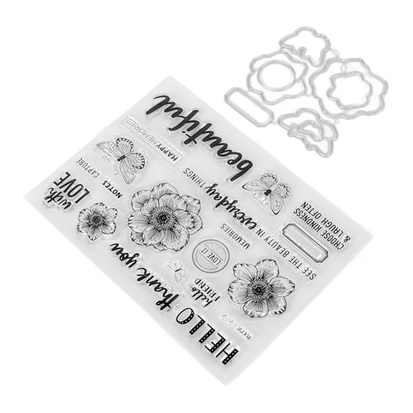 Klart stempelsett unikt blomster sommerfugl design gjennomsiktig mal preging skjærende dysett for DIY Scrapbook håndverk