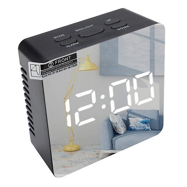 LED-display digital väckarklocka med enkel snooze-funktion - Modern spegeldesign för sovrum, hemmakontor (vit)