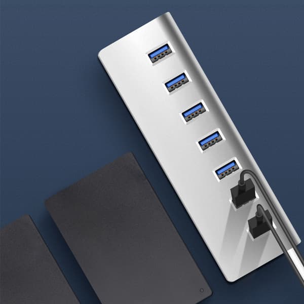 USB 3.0 Splitter Aluminiumlegering Hub 7-i-1 Dockingstasjon for Bærbar Datamaskin