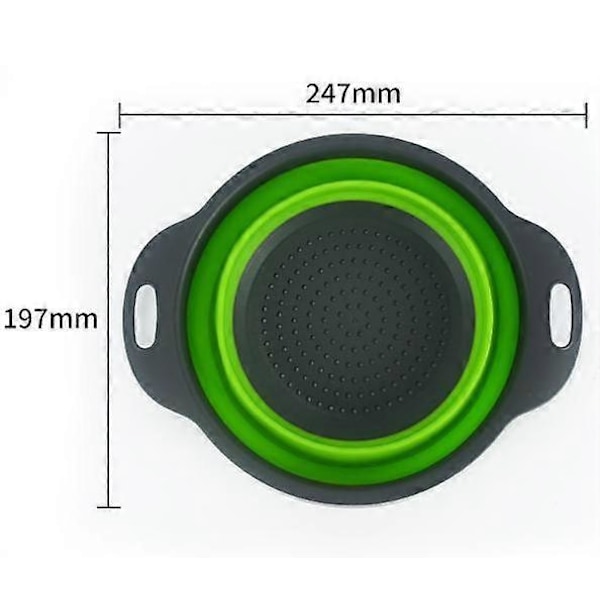Grönt Hopfällbart Durkslag Set, Runda Silikon Durkslag för Köket Diameter Storlekar 24.5 20 2.5 Cm Perfekt För Att Hälla Av Pasta Grönsaker Frukt