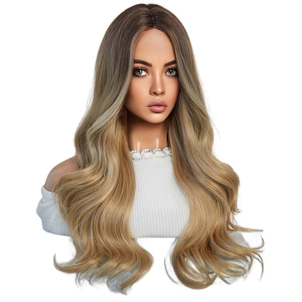 Blondt Brunt Gradient 64CM Europeisk Amerikansk Parykk Langt Krøllete Hår