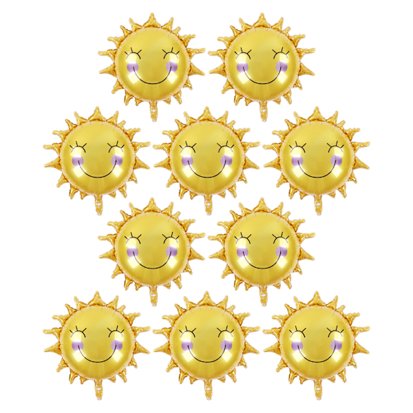 10 st solrosballonger med leende mönster i aluminiumfolie för dekoration av DIY-skärmar för solsken och födelsedagsfirande