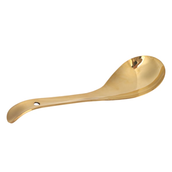 Serveringsske i blankpoleret messing, tyk serveringsske i guld, suppeske, køkkenskeer, L