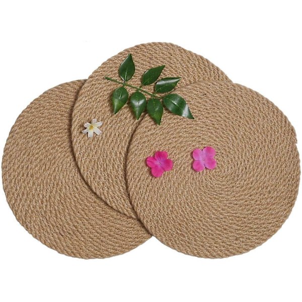 Runde Jute Bordbrikker Sett med 6 Varmeisolerende Jute Flettet Bordbrikker Gryteunderlag 30 cm Sklisikre Tykke Varme Matter for Varme Retter (Jute, 30 cm)