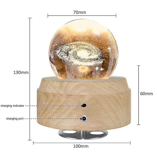 Speldosa 3D Kristall Speldosor, Självlysande Roterande Boll Musiklåda