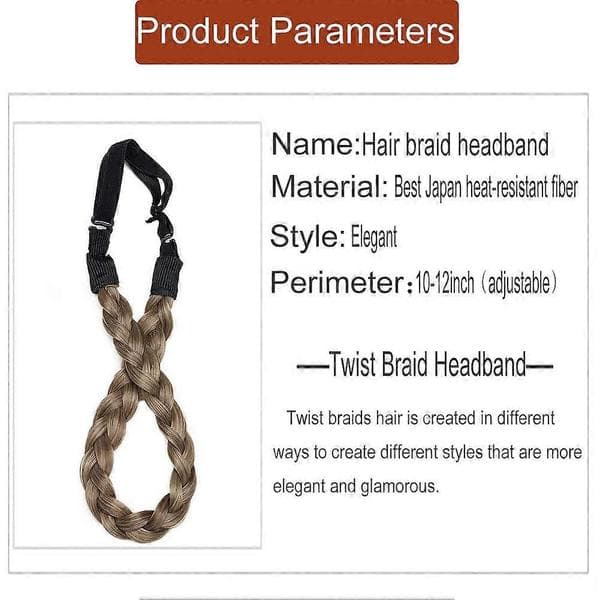 Braided Headband Set with Realistic Thick Twisted Braid, Elastic Adjustable Fit, Dark Brown Ash Blonde