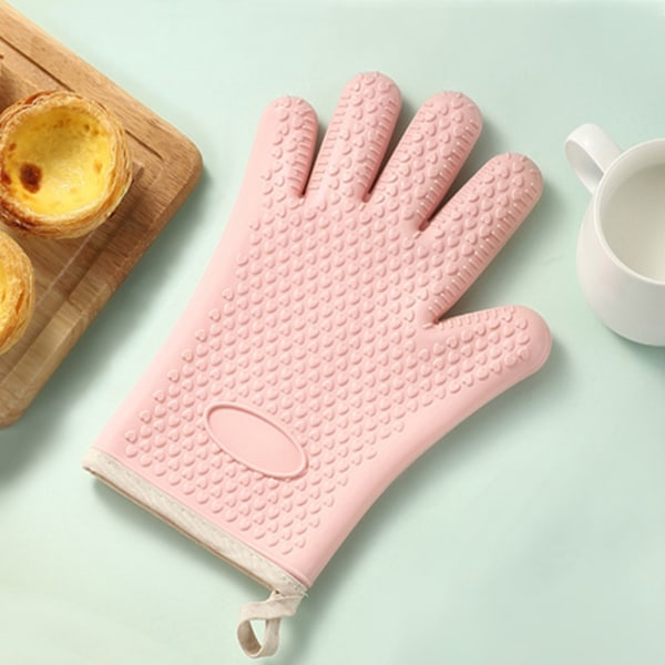 Tjock silikon ugnsvante värmebeständig silikon matlagningshandske för mikrovågsugn brödrost rosa orange