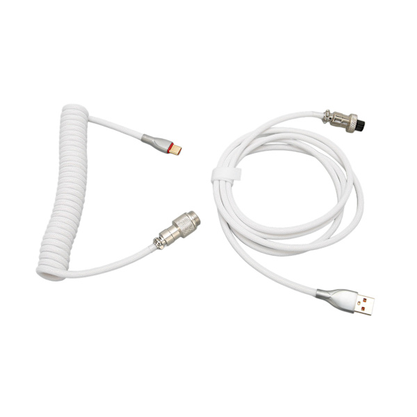 Mekaaninen näppäimistön kaapeli Double Sleeve Custom Kelattu irrotettavalla metallilla Aviation USB C - USB A Keyboard Aviation -liitin Valkoinen