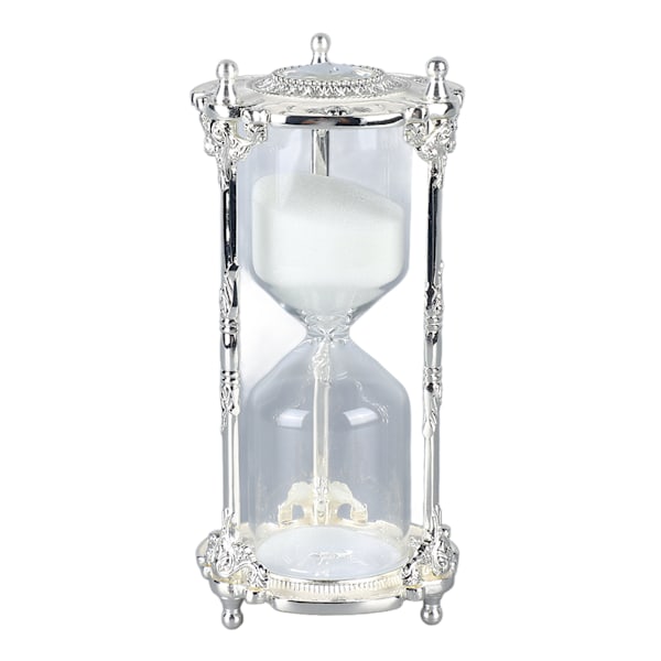 Antik Sand Timeglas Timer Metal Elegant 15 Minutter Dekorativ Timeglas til Bryllup Hjemmekontor Hvid