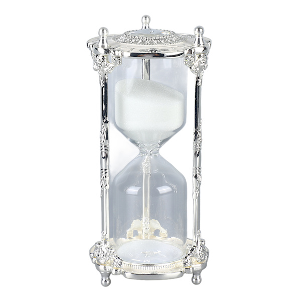Antik sandtimer i metall, elegant 15 minuter, dekorativ timglas för bröllop, hem, kontor, vit