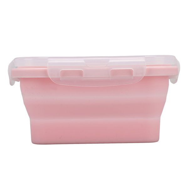 Hopfällbar silikonmatbehållare, hög temperaturbeständig, mikrovågsugnssäker lunchlåda, miljövänlig Bento-låda 350 ml rosa