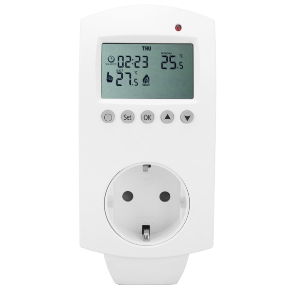 Plug-in termostat LCD programmerbar varmetemperaturkontroller 16A EU AC230V