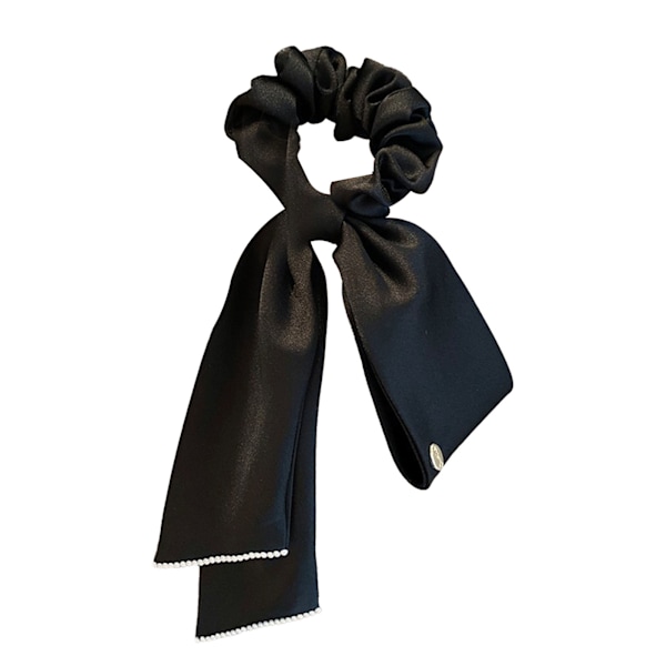 Satinband rosett hår scrunchies elastiskt säkert grepp elegant satin hästsvanshållare för flickor kvinnor svart