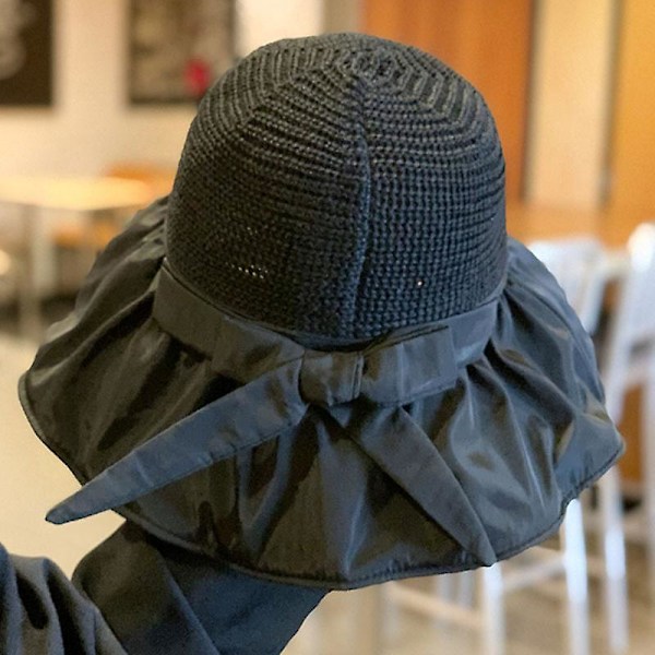 Solhatt för utomhusbruk, Bredbrättad solhatt för kvinnor, Vikbar Anti-UV, Ihålig solhatt med rosett