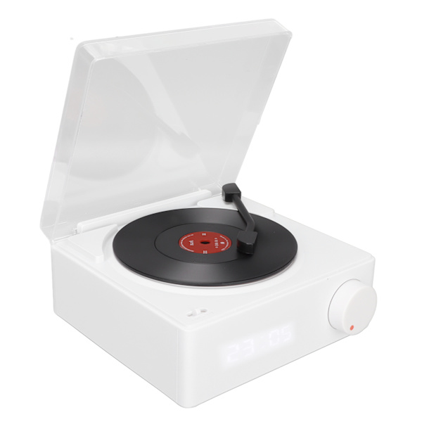 X11 Bluetooth Väckarklocka högtalare 360 ​​graders stereoljud Retro Roterande Vinylskiva Väckarklocka Högtalare DC 5V1A Vit