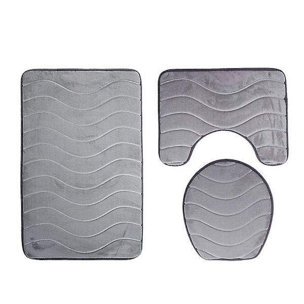 Anti-slip Bath Mats Set - 3 Piece Grey Bathroom Mat Set