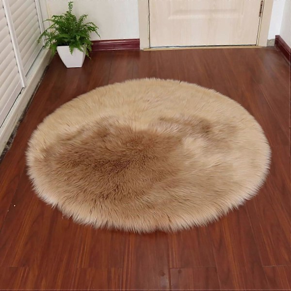 Supermykt, rundt og fluffy shaggy teppe i imitert saueskinnspels for soverom, stue, barnerom